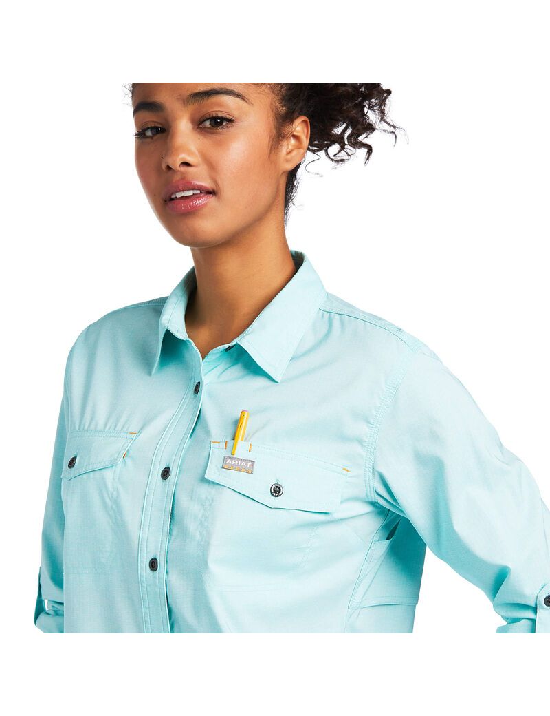 Vêtements De Travail Ariat Rebar Made Tough VentTEK DuraStretch Travail Shirts Turquoise Clair Bleu Femme | RHK-20244040