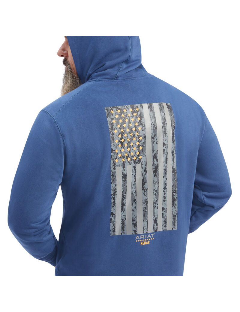 Sweat à Capuche Ariat Rebar Workman Reflective Flag Full Zip Bleu Marine Homme | AFL-10113236