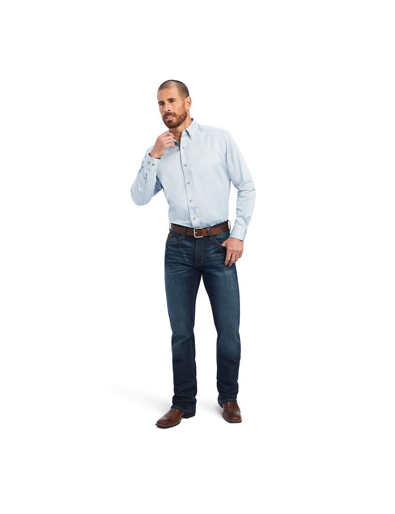 Chemises De Costume Ariat Solid Twill Bleu Homme | GOQ-64963394