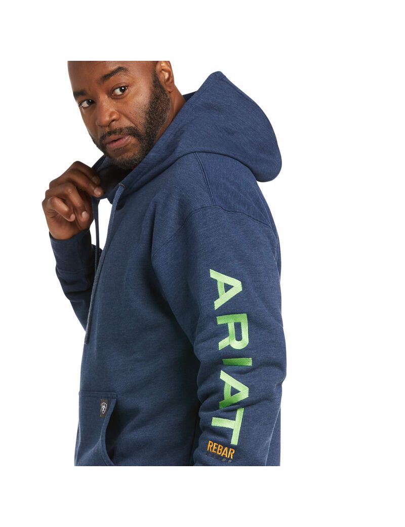 Sweat à Capuche Ariat Rebar Graphique Bleu Marine Vert Clair Homme | EAQ-06042119