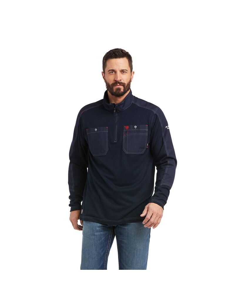 Chemises Ariat FR DuraLight 1/4 Zip Travail Bleu Marine Homme | ONE-70737197