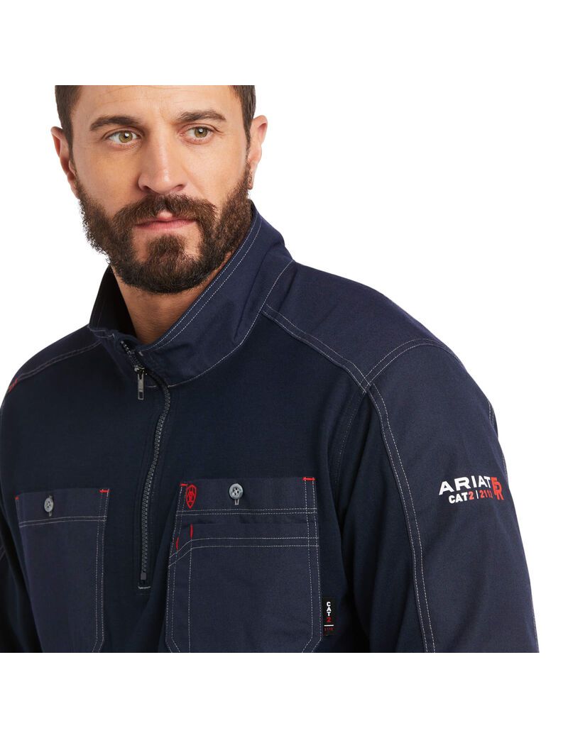 Chemises Ariat FR DuraLight 1/4 Zip Travail Bleu Marine Homme | ONE-70737197