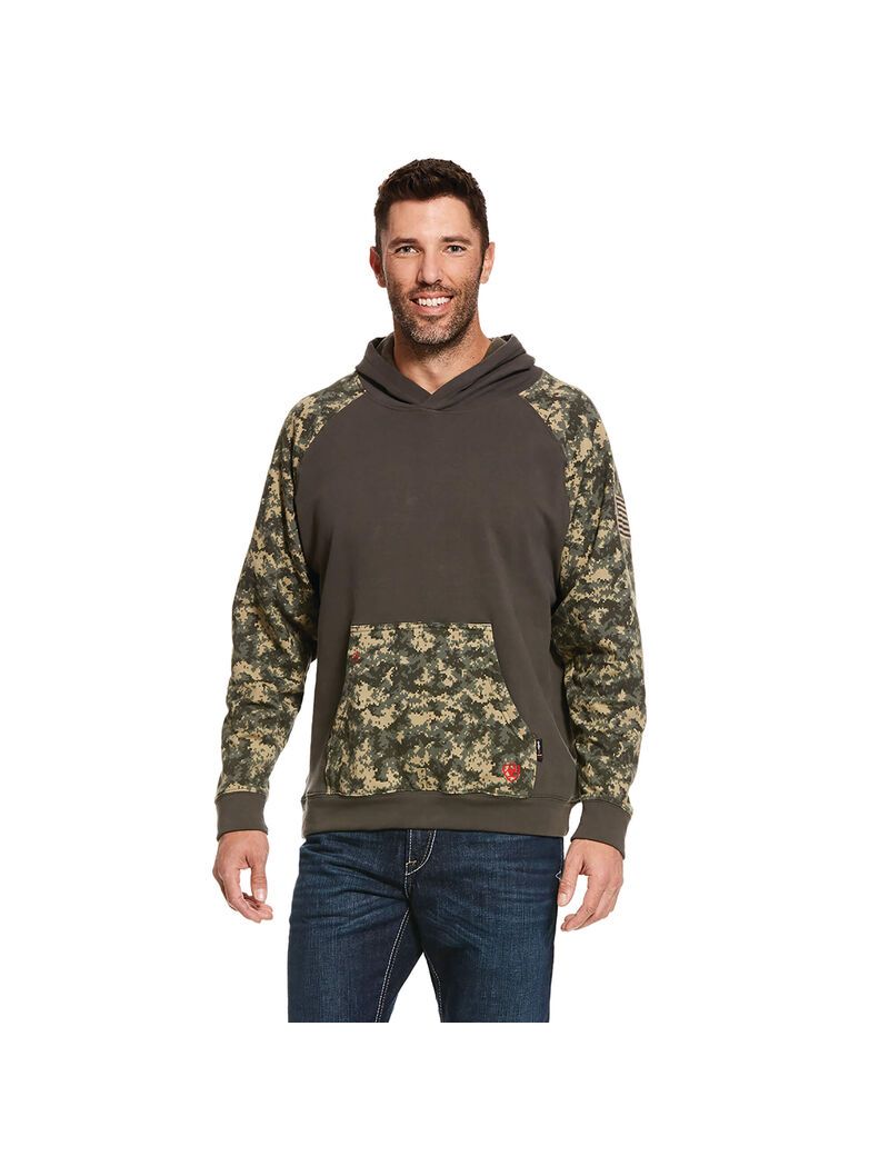 Sweat à Capuche Ariat FR DuraStretch Patriot Vert Olive Camouflage Homme | JFY-30562237