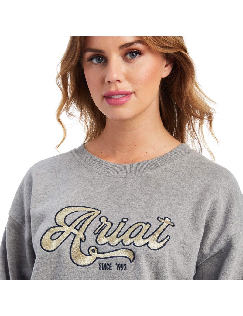 Sweats Ariat REAL Metallic Varsity Logo Grise Femme | HWQ-85589147