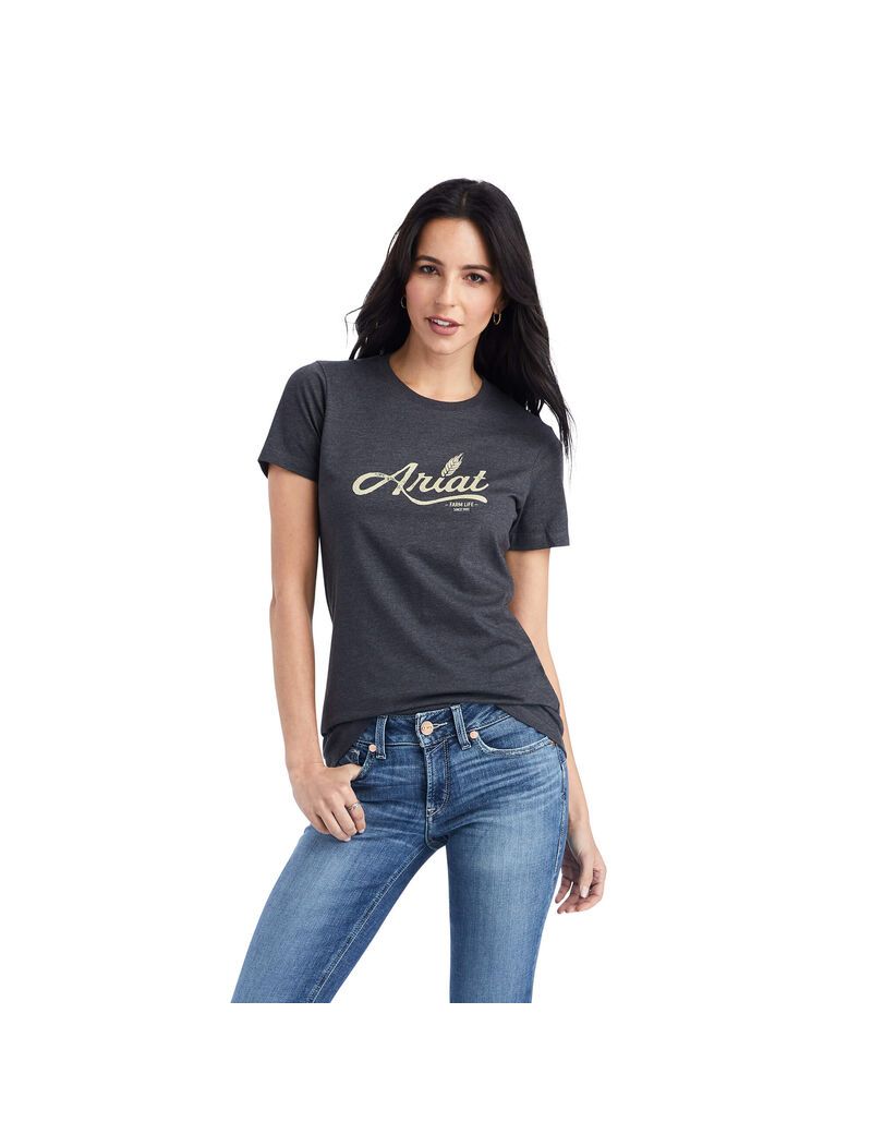 Hauts Ariat Wheat Script Tee Grise Femme | CZW-70193931