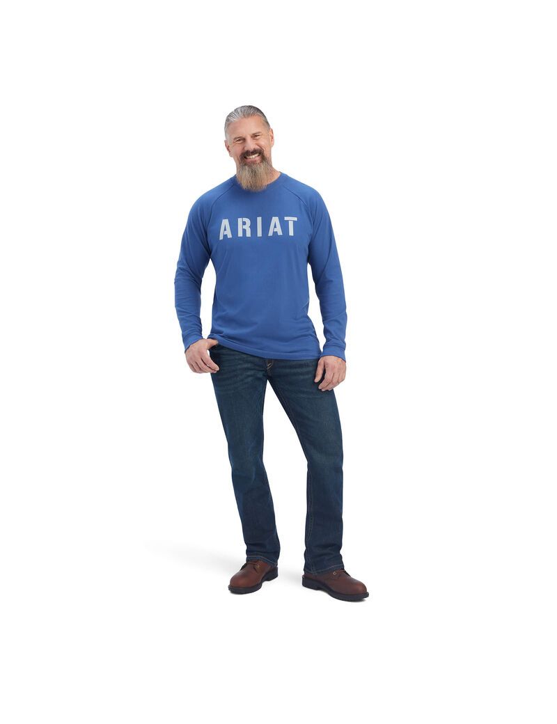 Vêtements De Travail Ariat Rebar CottonStrong Block T Shirts Bleu Homme | YXZ-61668101