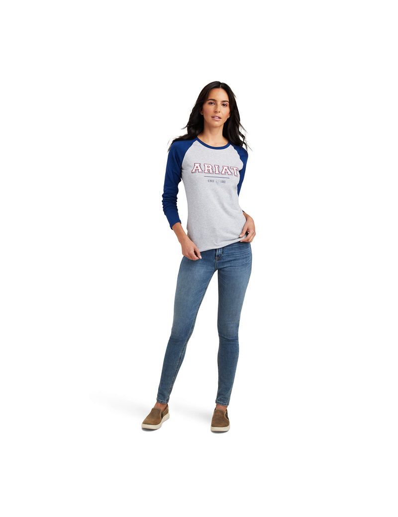 Chemises Ariat Varsity Bleu Grise Femme | ZUX-72069834