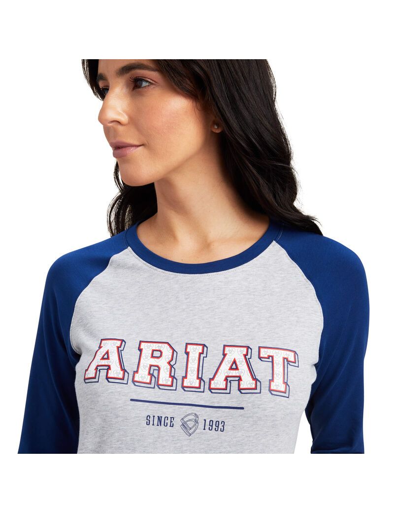 Chemises Ariat Varsity Bleu Grise Femme | ZUX-72069834