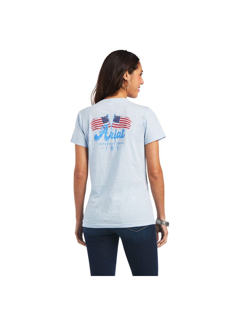 Hauts Ariat REAL Flag Waver Tee Bleu Femme | MJG-20977825