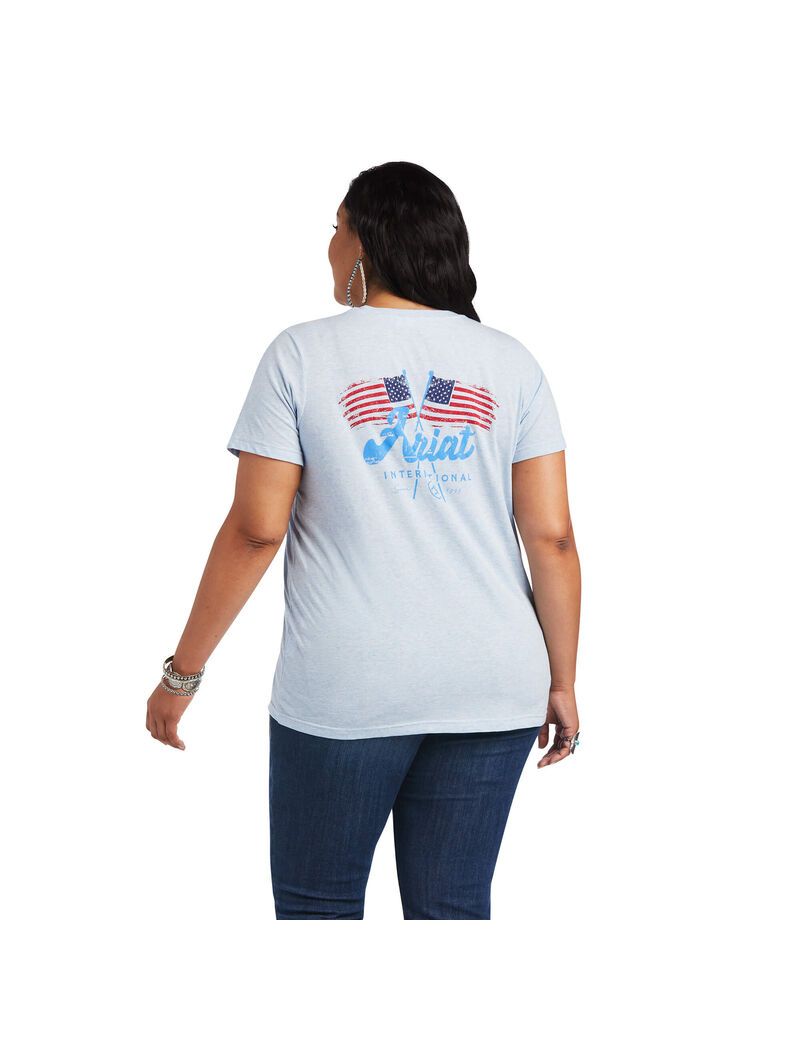 Hauts Ariat REAL Flag Waver Tee Bleu Femme | MJG-20977825