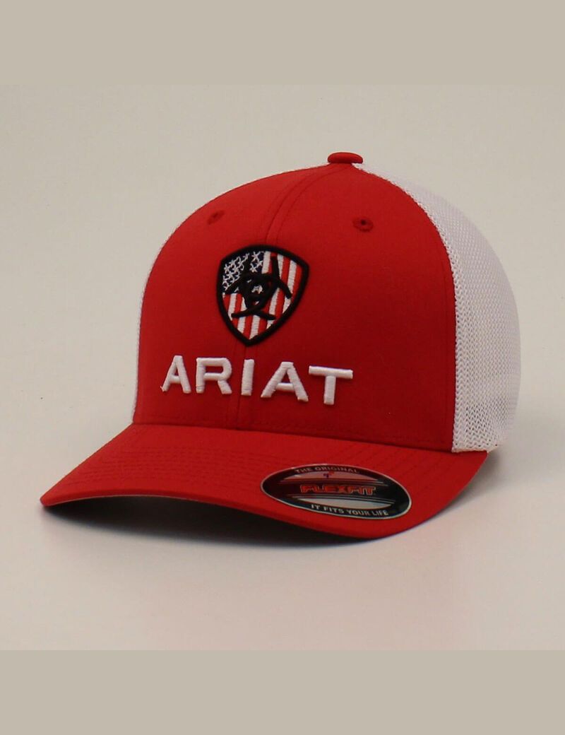 Casquettes Ariat Usa flag shield logo Rouge Homme | DBK-59641485