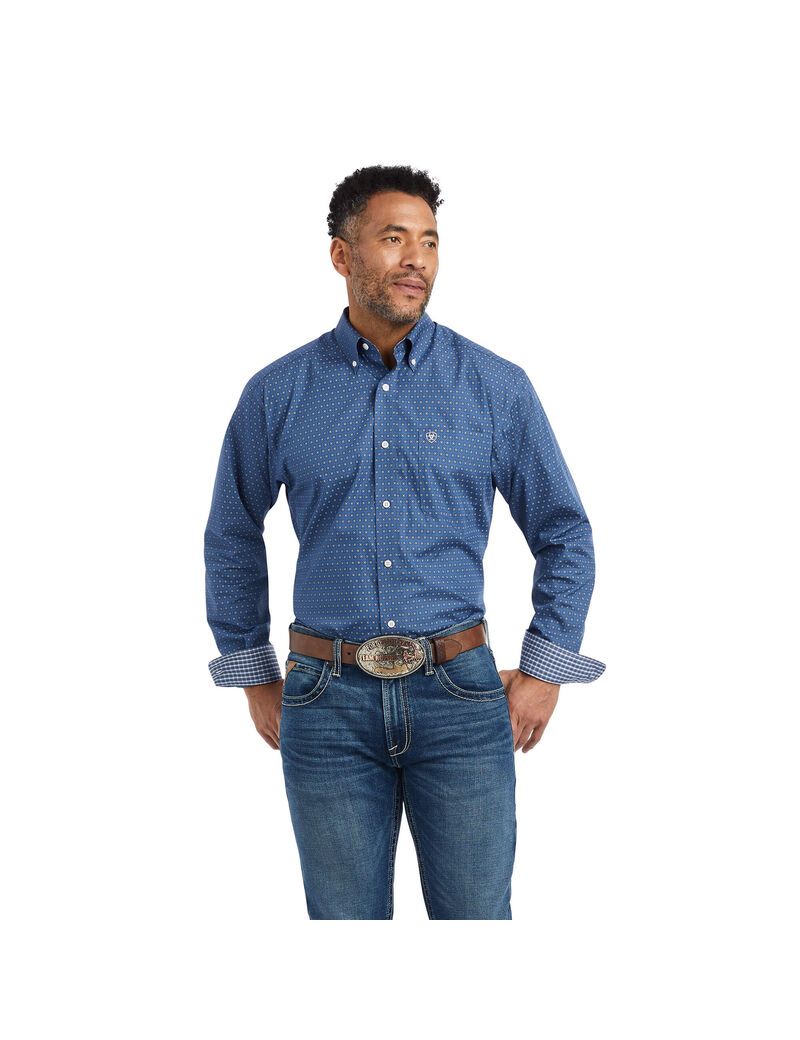 Chemises De Costume Ariat Wrinkle Free Eaden Fitted Bleu Marine Homme | HQR-42012176