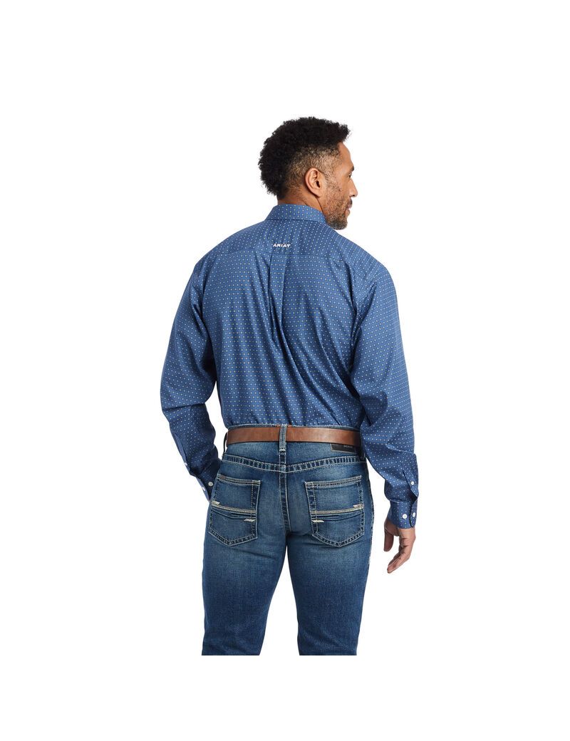 Chemises De Costume Ariat Wrinkle Free Eaden Fitted Bleu Marine Homme | HQR-42012176