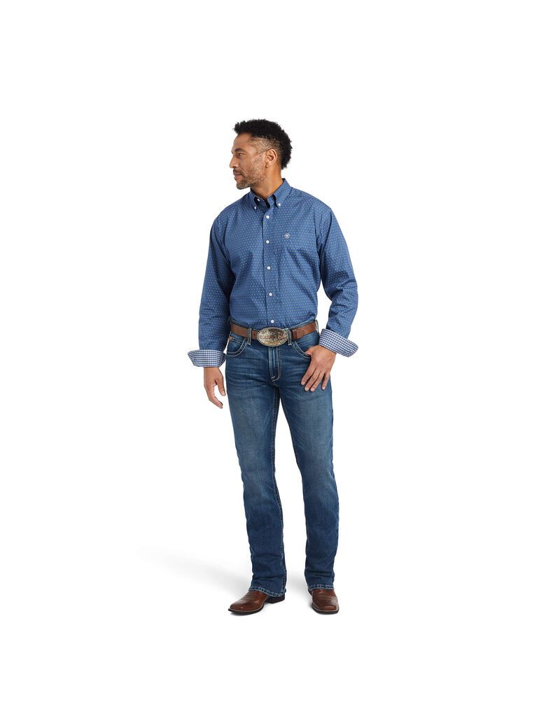 Chemises De Costume Ariat Wrinkle Free Eaden Fitted Bleu Marine Homme | HQR-42012176