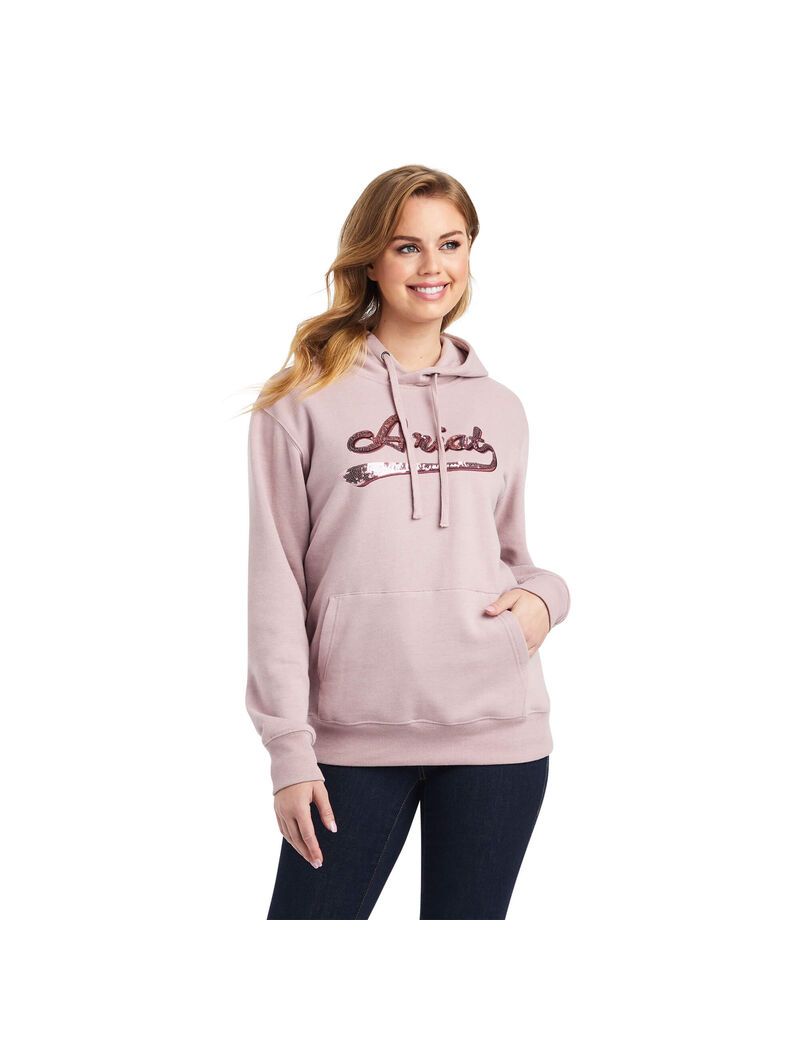 Sweat à Capuche Ariat REAL Sequin Logo Rose Femme | PTK-63112212