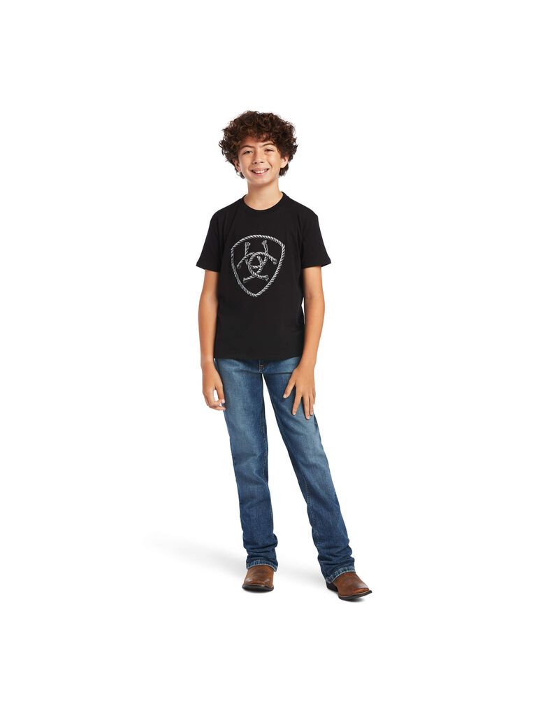 T Shirts Ariat Rope Shield Noir Enfant | ERY-45666000