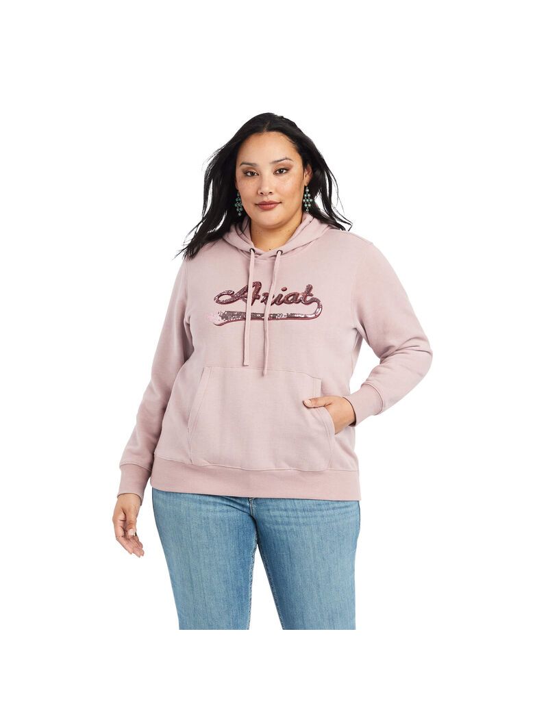 Sweat à Capuche Ariat REAL Sequin Logo Rose Femme | PTK-63112212