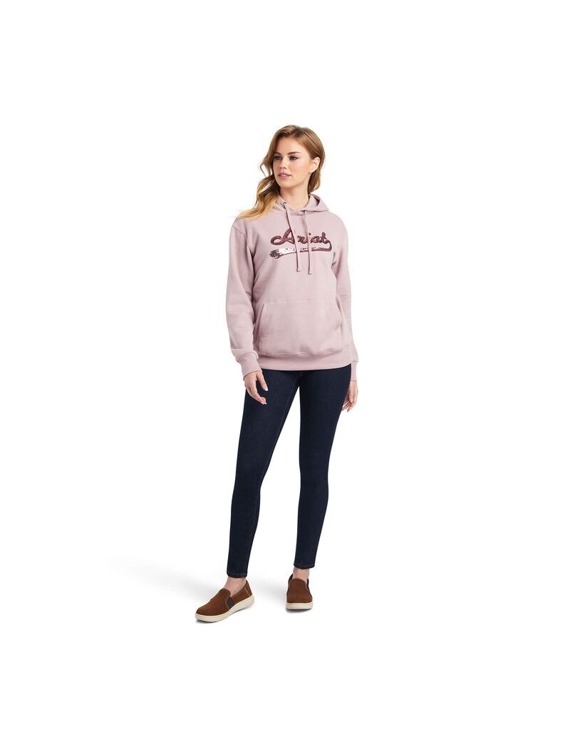 Sweat à Capuche Ariat REAL Sequin Logo Rose Femme | PTK-63112212