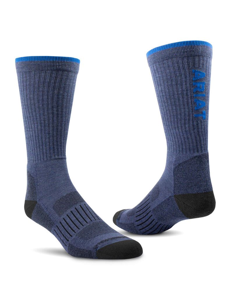 Vêtements De Travail Ariat High Performance Crew Tek Travail Socks 2 Pair Pack Bleu Marine Femme | BLB-06098843