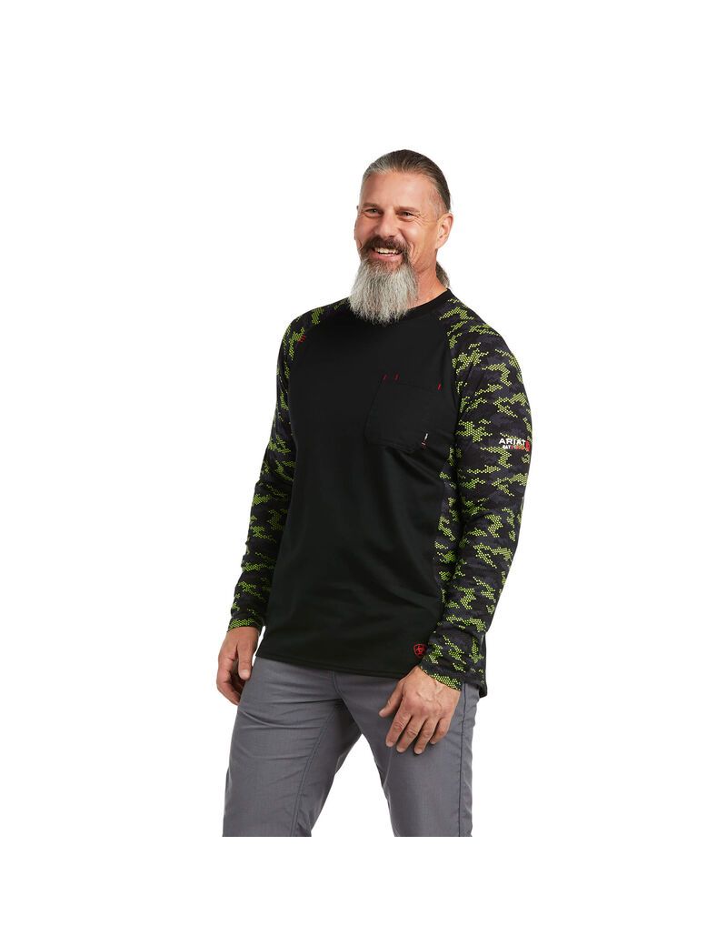 Chemises Ariat FR AC Stretch Camo Baseball Noir Vert Clair Camouflage Homme | OIZ-37285361