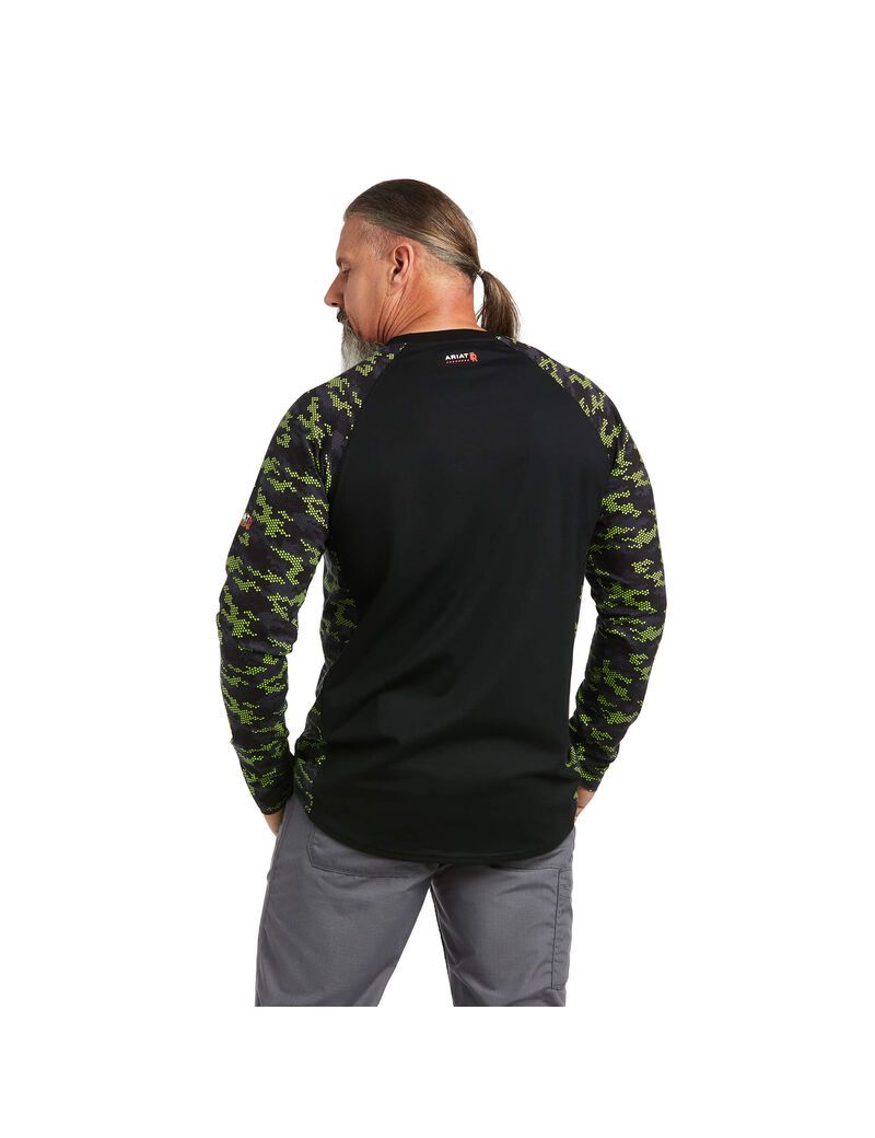 Chemises Ariat FR AC Stretch Camo Baseball Noir Vert Clair Camouflage Homme | OIZ-37285361