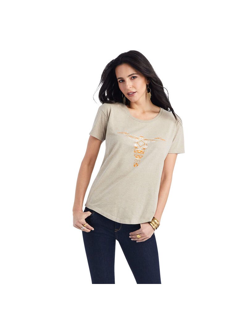 Hauts Ariat Blanket Skull Tee Beige Femme | NNR-97976282