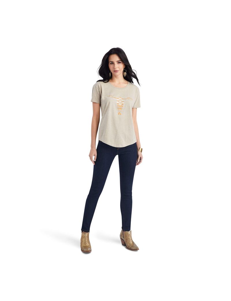 Hauts Ariat Blanket Skull Tee Beige Femme | NNR-97976282