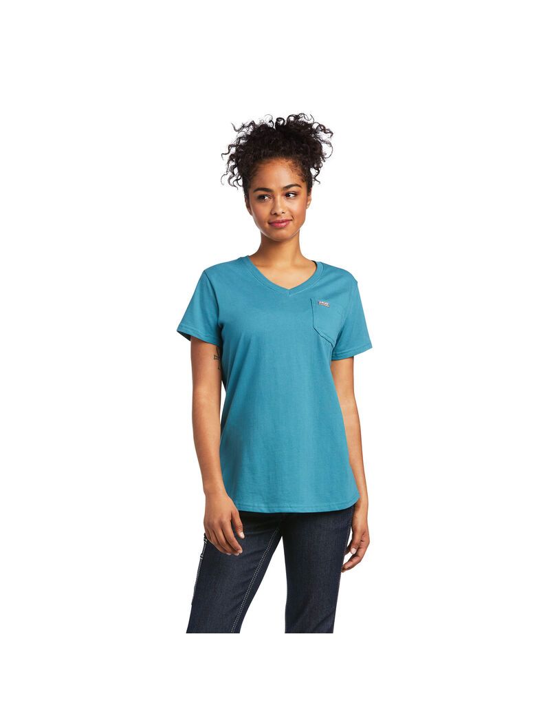 Vêtements De Travail Ariat Rebar Coton Strong Flag Graphique T Shirts Bleu Femme | TZP-85867861