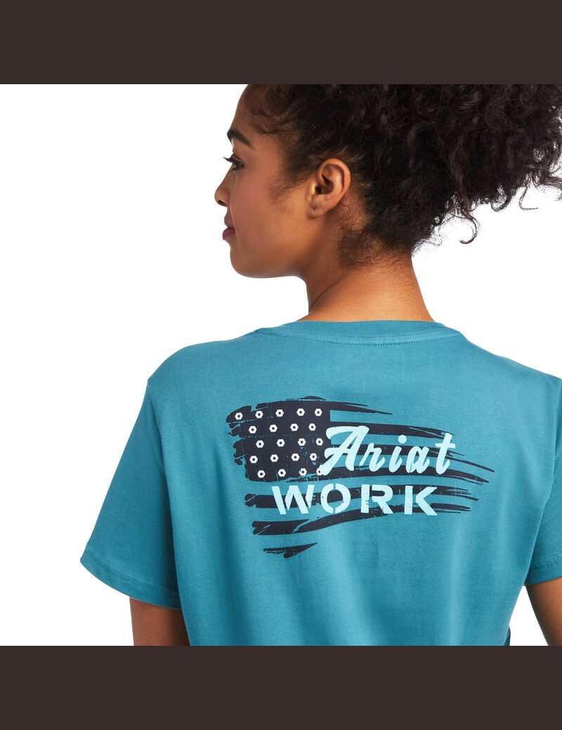 Vêtements De Travail Ariat Rebar Coton Strong Flag Graphique T Shirts Bleu Femme | TZP-85867861