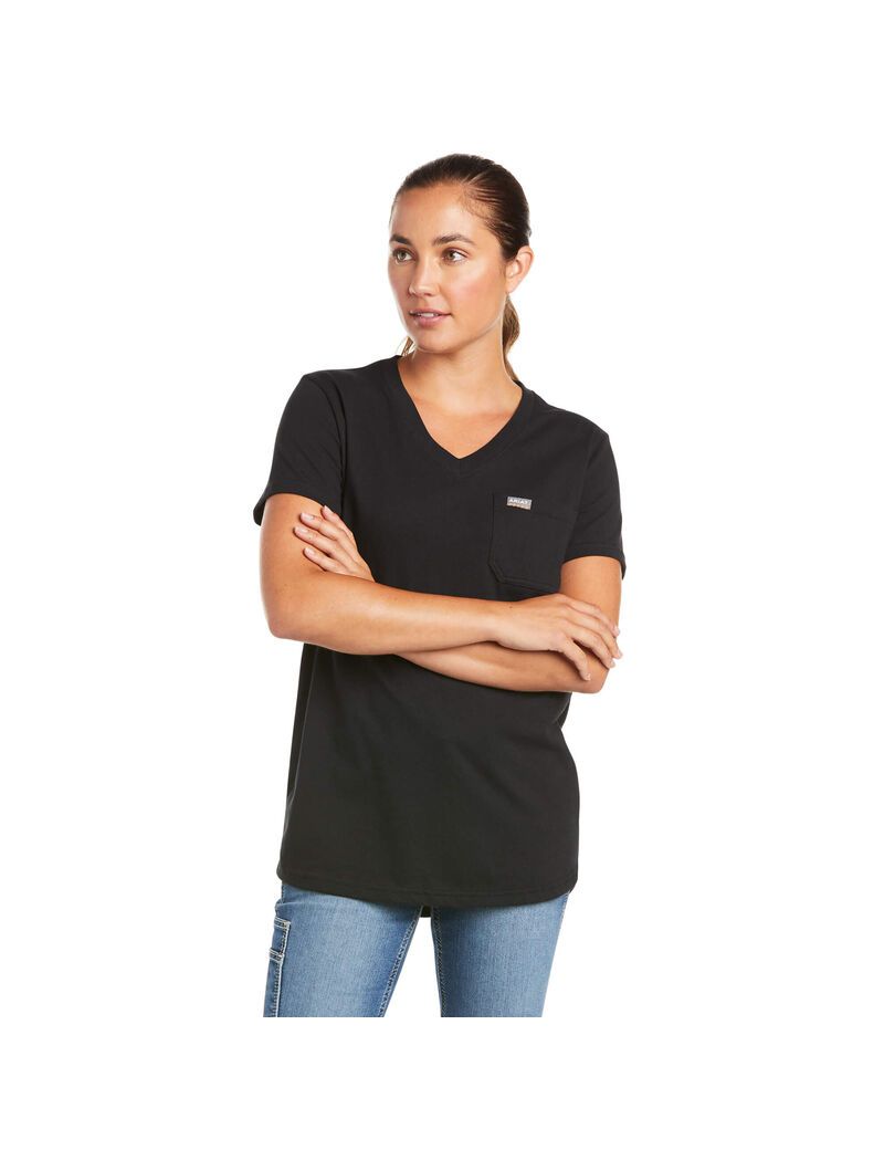 Vêtements De Travail Ariat Rebar Coton Strong V-Neck Top Noir Femme | DHE-11901070