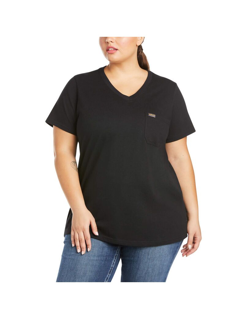 Vêtements De Travail Ariat Rebar Coton Strong V-Neck Top Noir Femme | DHE-11901070