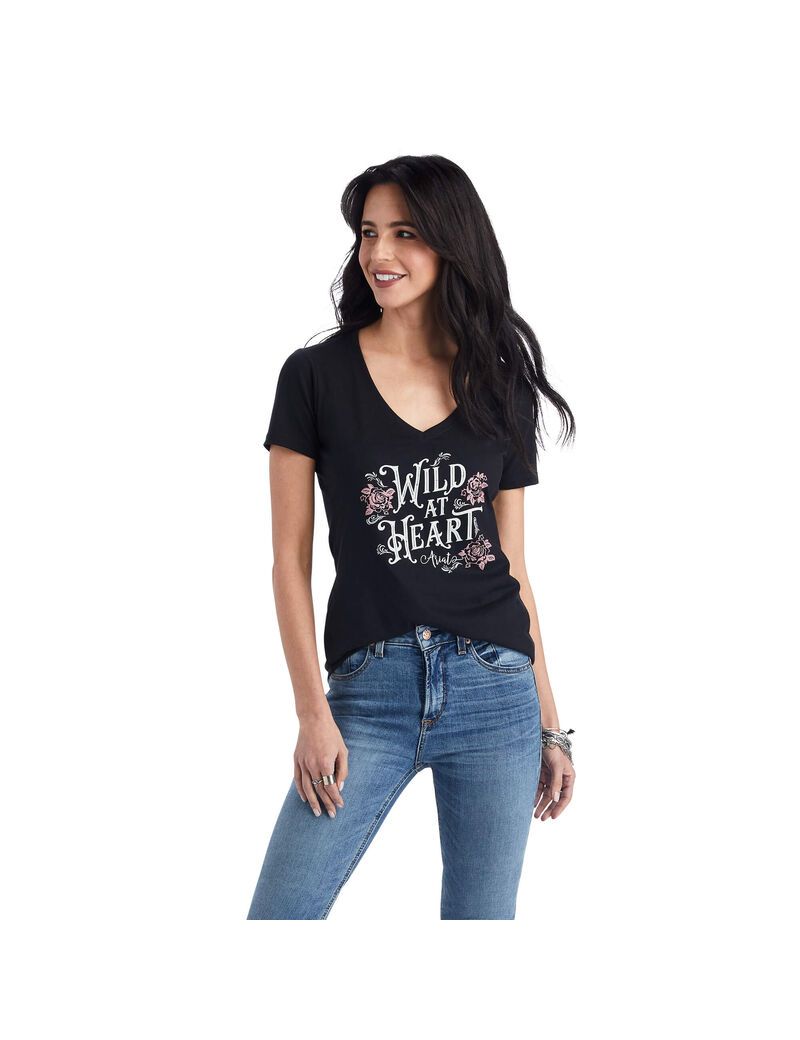 Hauts Ariat Wild Heart Tee Noir Femme | AMM-47286802