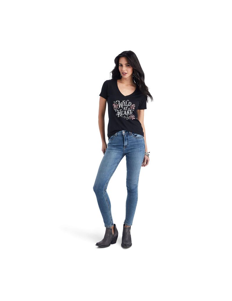 Hauts Ariat Wild Heart Tee Noir Femme | AMM-47286802