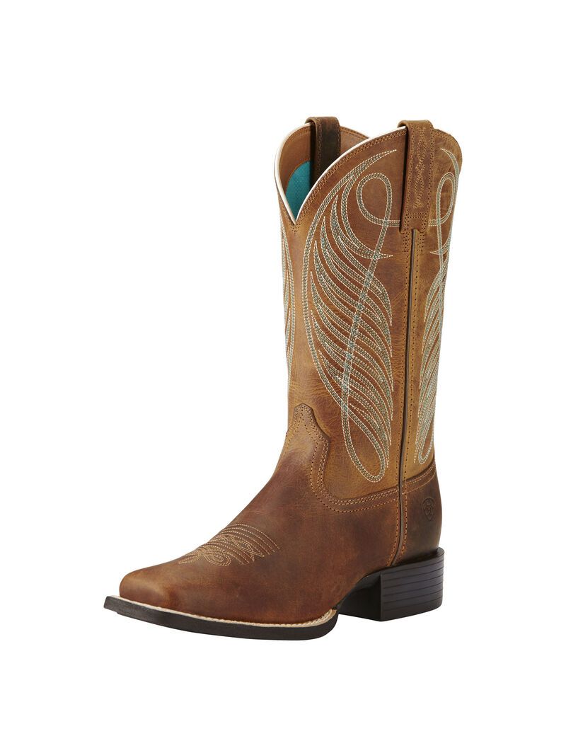 Bottes Western Ariat Round Up Larges Square Embout Marron Femme | XOA-68420669