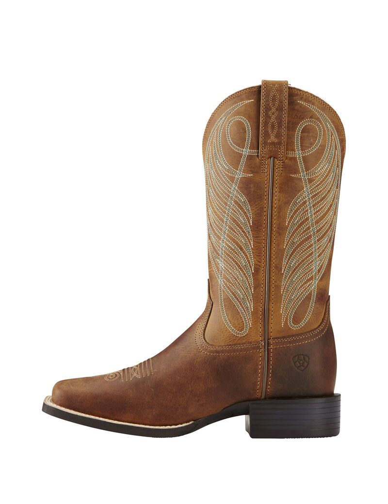 Bottes Western Ariat Round Up Larges Square Embout Marron Femme | XOA-68420669