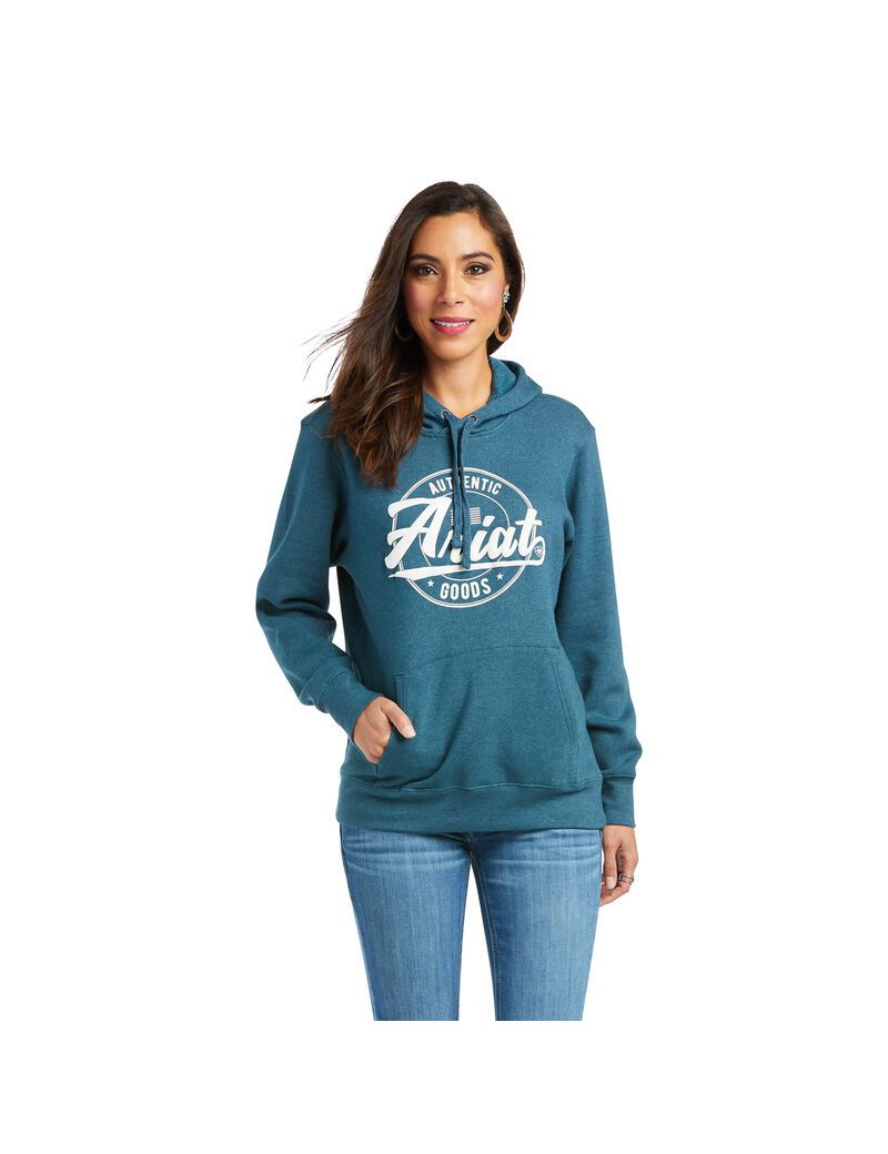 Sweat à Capuche Ariat REAL Arm Logo Turquoise Femme | REW-09048981