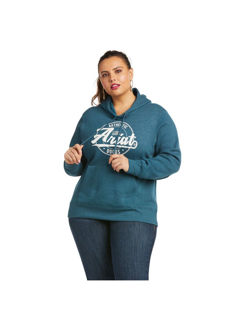 Sweat à Capuche Ariat REAL Arm Logo Turquoise Femme | REW-09048981