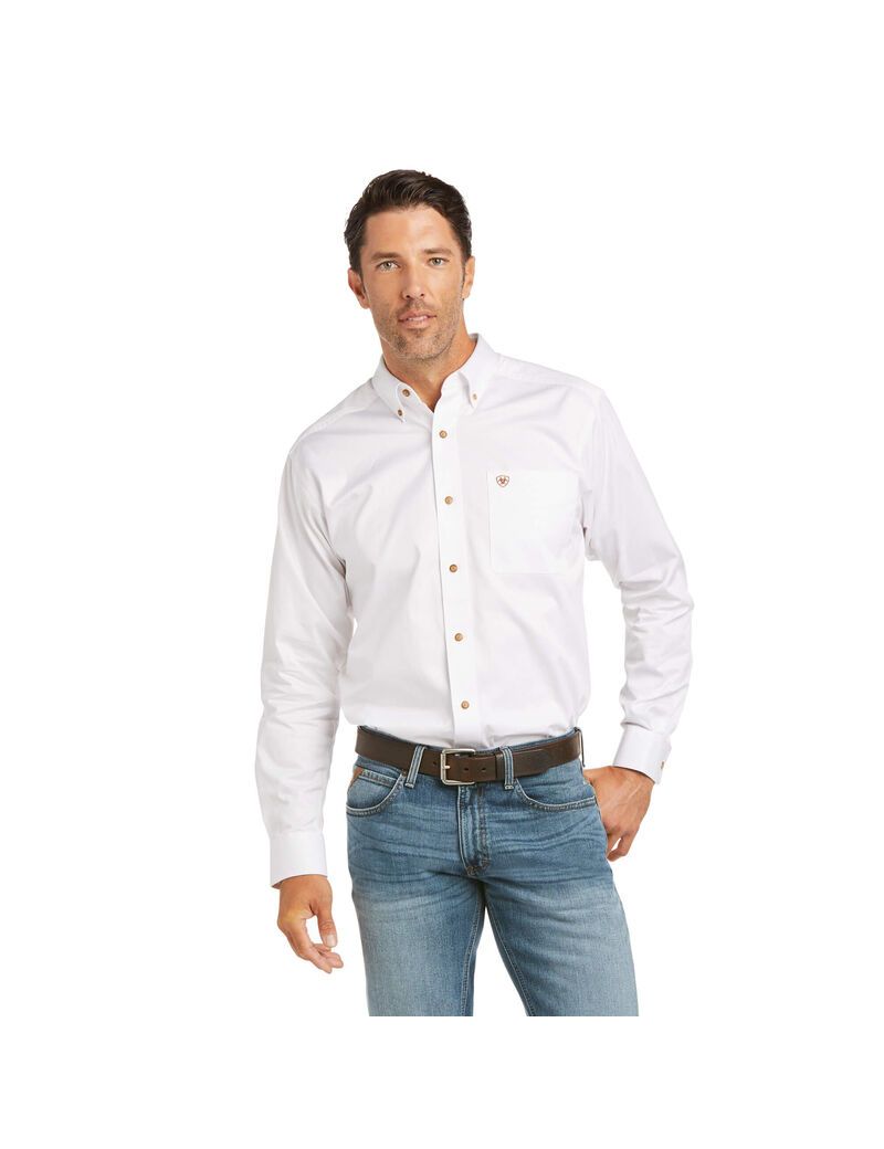 Chemises De Costume Ariat Solid Twill Fitted Blanche Homme | VZJ-04001764