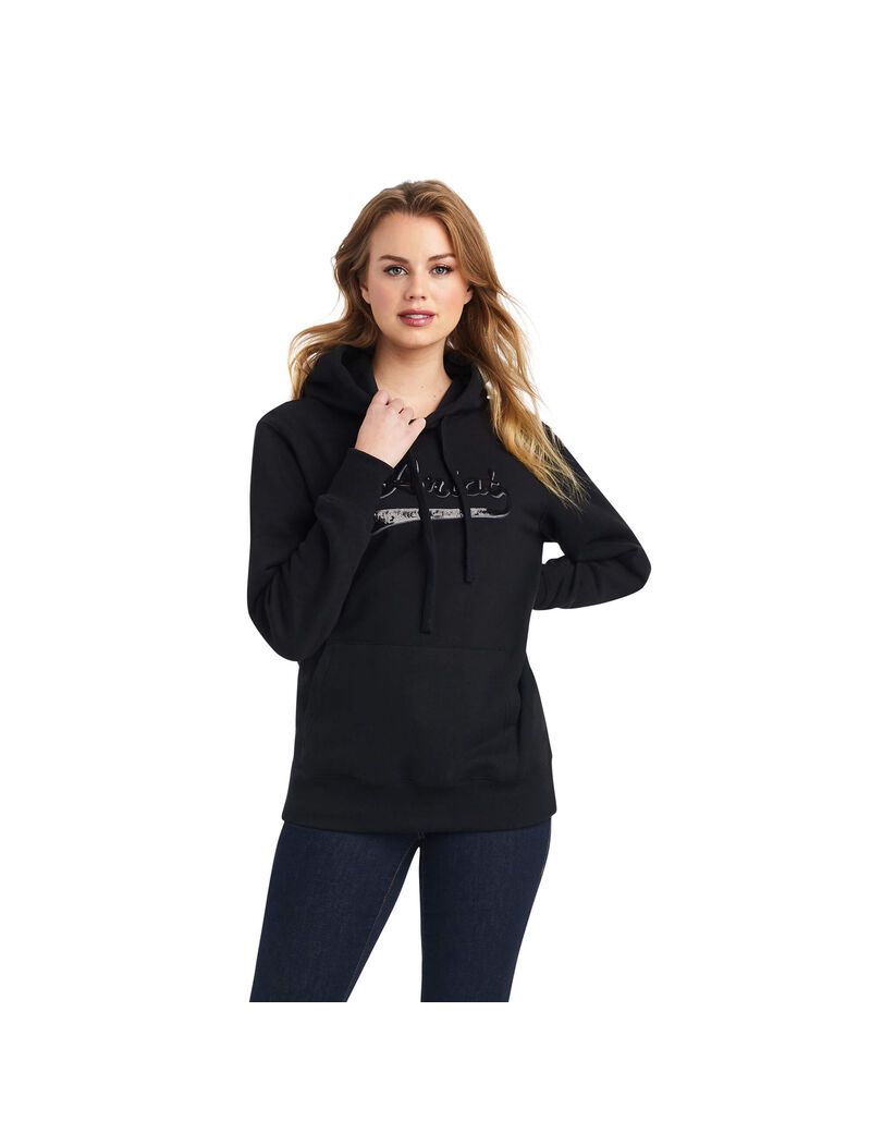 Sweat à Capuche Ariat REAL Sequin Logo Noir Femme | JOA-27999534