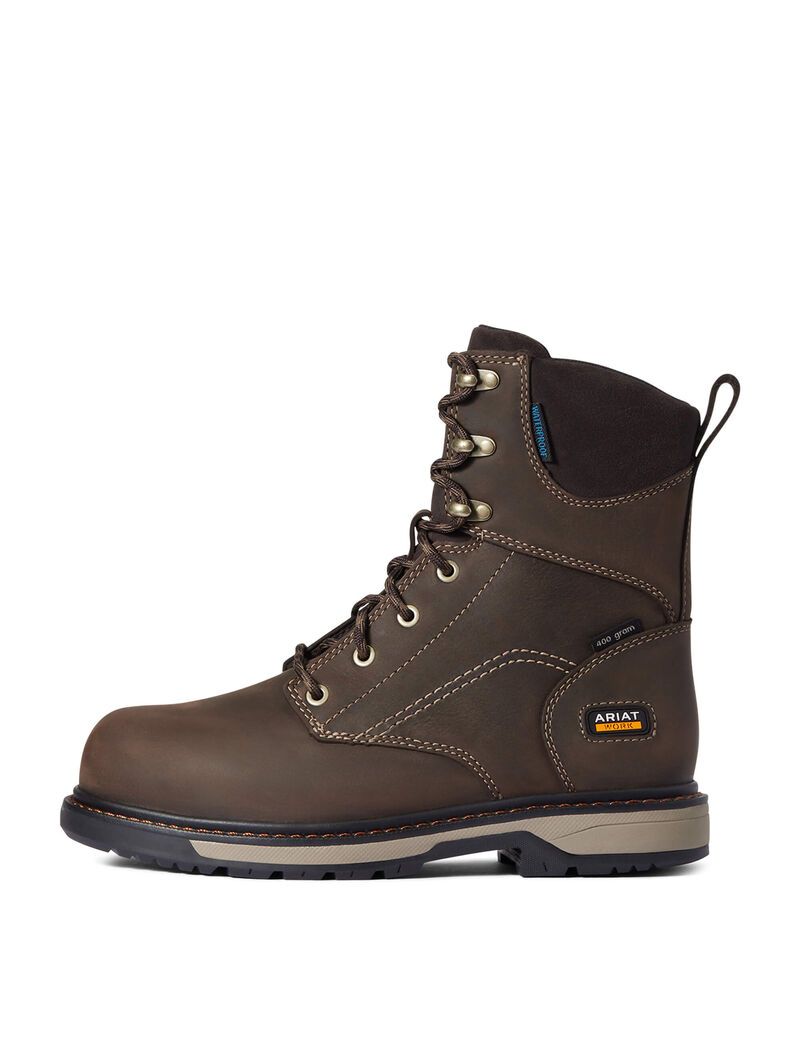 Bottes Imperméables Ariat Riveter 8' CSA Glacier Grip 400g Composite Embout Travail Marron Foncé Femme | XXA-13190982