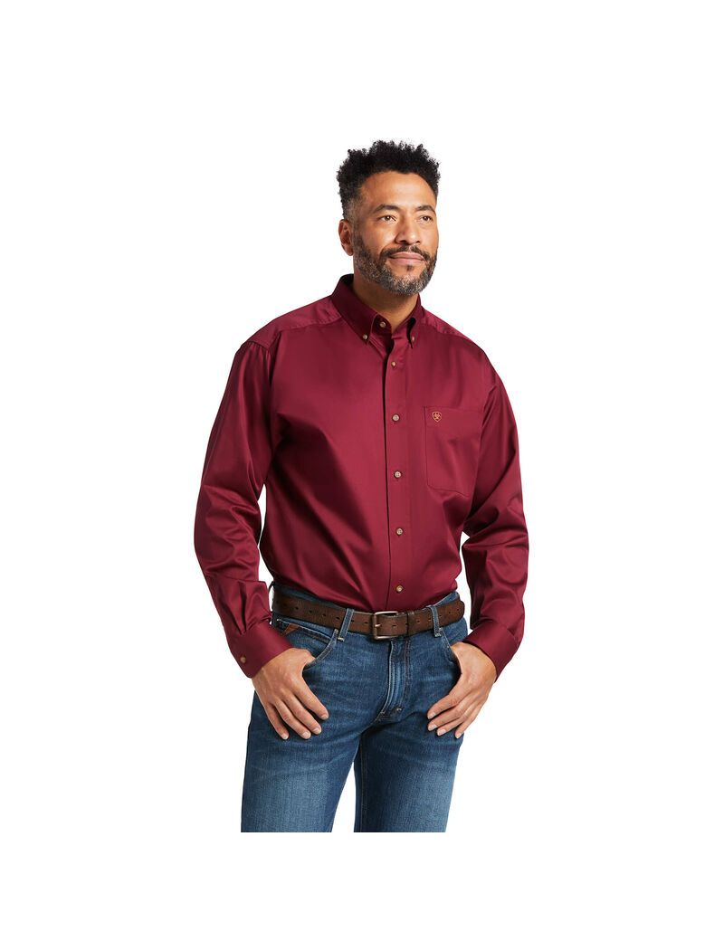 Chemises De Costume Ariat Solid Twill Classiche Fit Bordeaux Homme | WXE-48015233