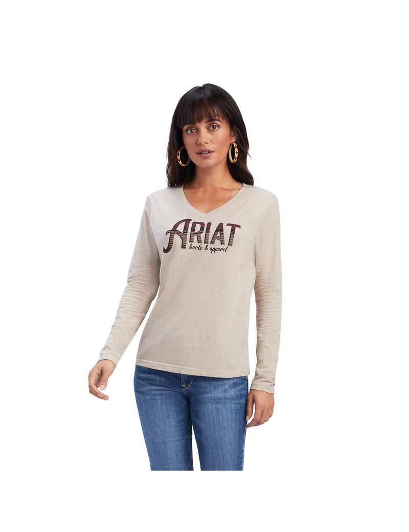 Hauts Ariat REAL Chest Logo Relaxed Tee Beige Femme | NDH-59226402