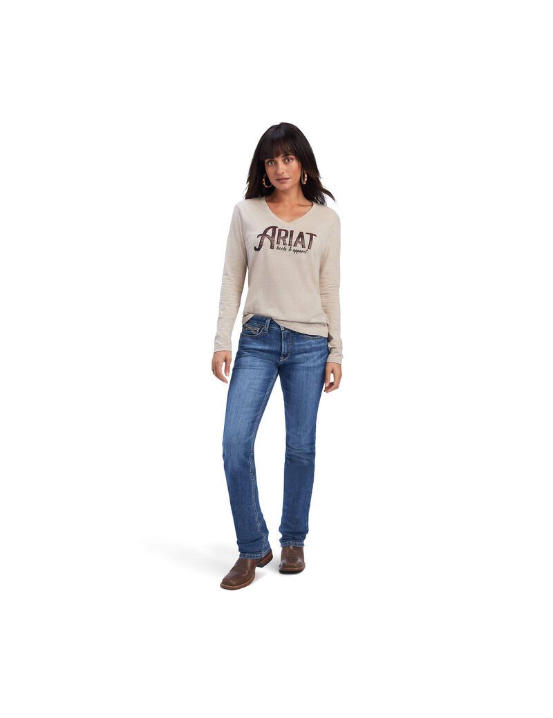 Hauts Ariat REAL Chest Logo Relaxed Tee Beige Femme | NDH-59226402