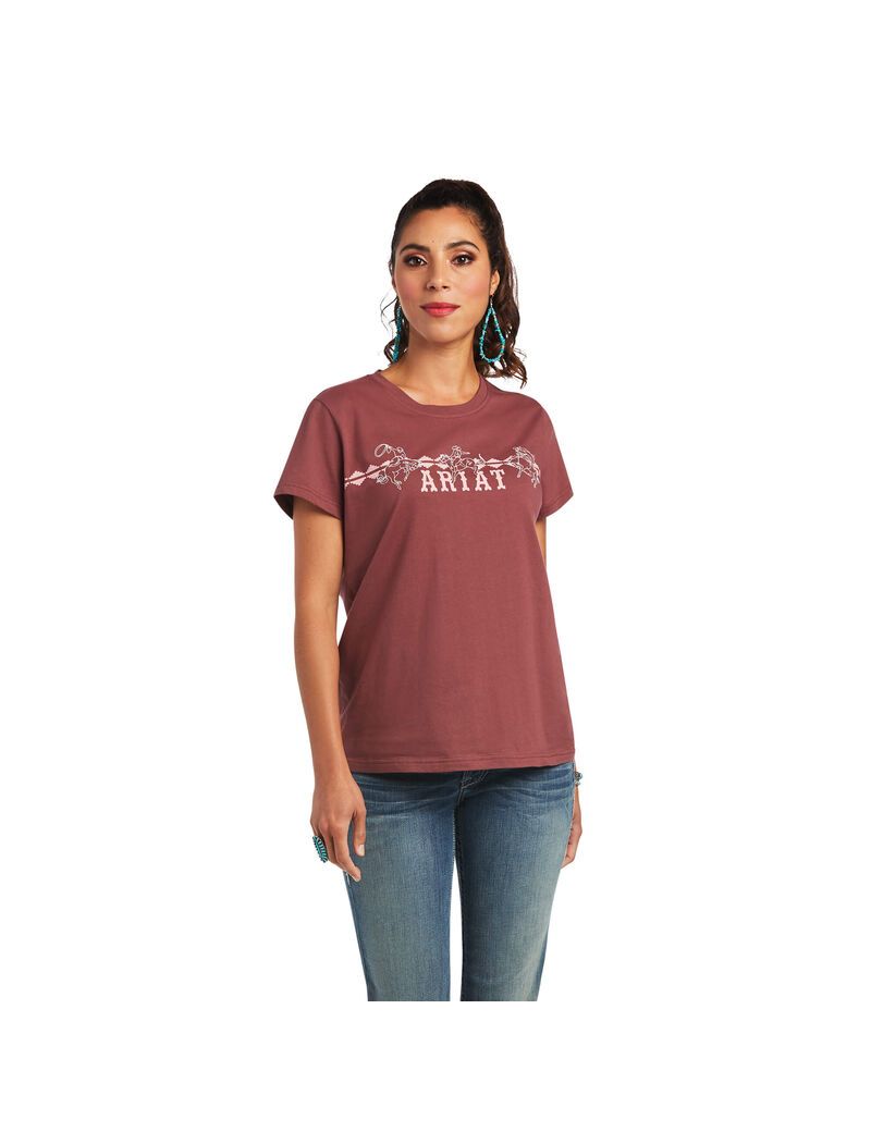 Hauts Ariat REAL Bucking Bronc Tee Rose Marron Femme | UOW-94385419