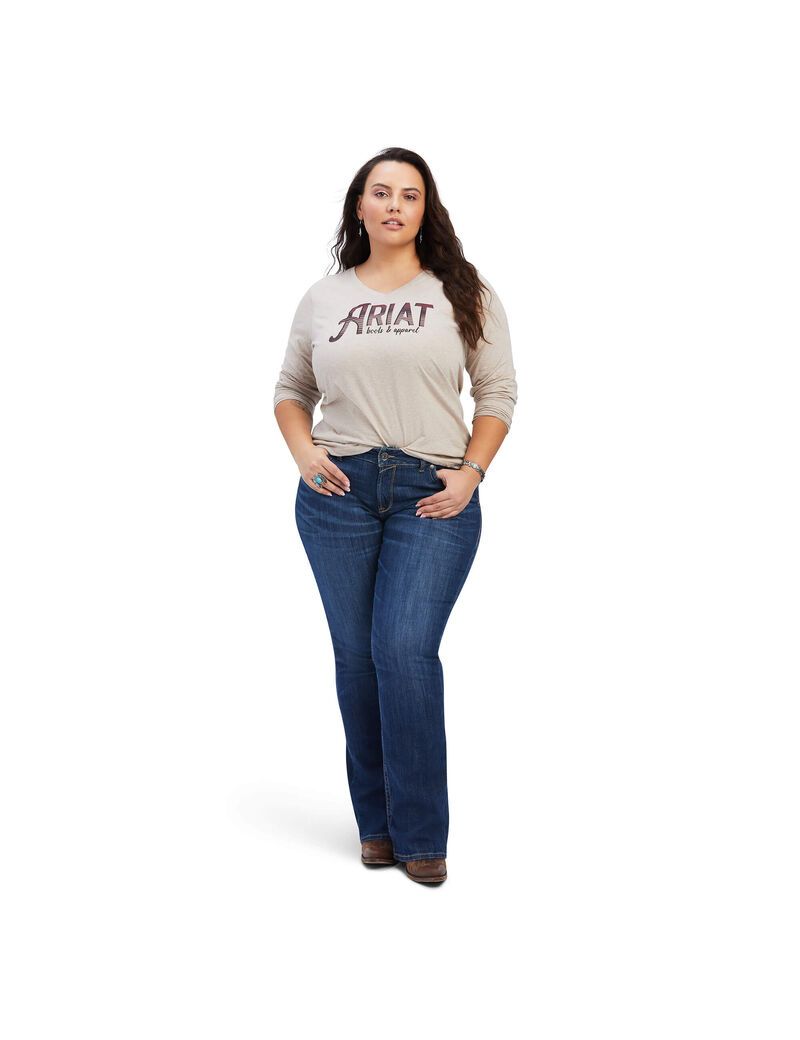 Hauts Ariat REAL Chest Logo Relaxed Tee Beige Femme | NDH-59226402