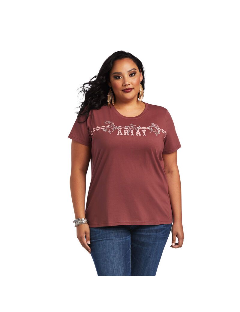 Hauts Ariat REAL Bucking Bronc Tee Rose Marron Femme | UOW-94385419