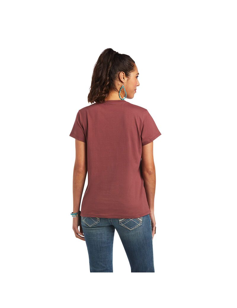 Hauts Ariat REAL Bucking Bronc Tee Rose Marron Femme | UOW-94385419