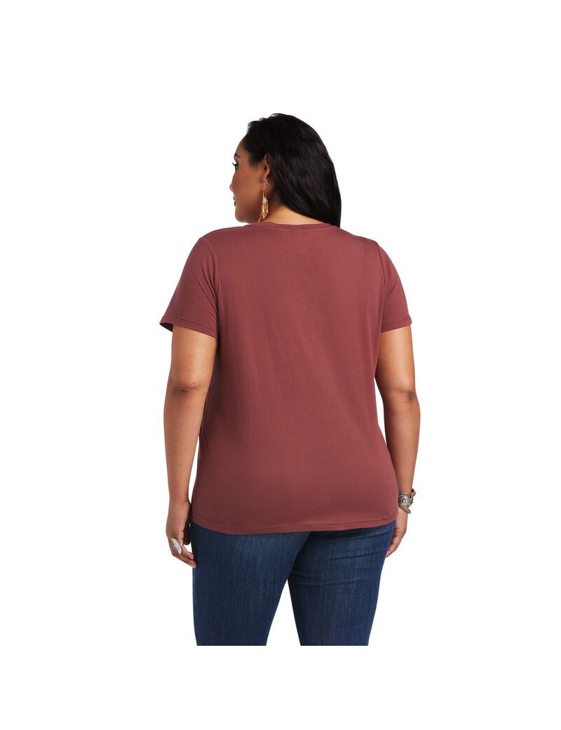 Hauts Ariat REAL Bucking Bronc Tee Rose Marron Femme | UOW-94385419