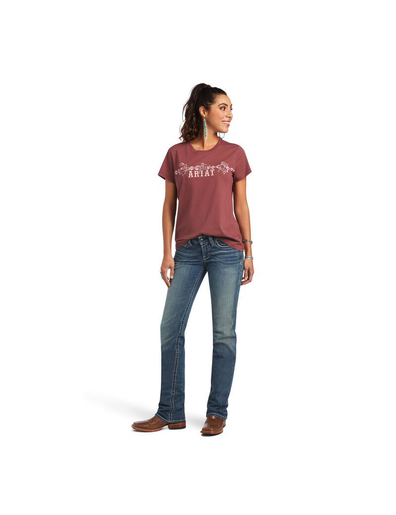 Hauts Ariat REAL Bucking Bronc Tee Rose Marron Femme | UOW-94385419