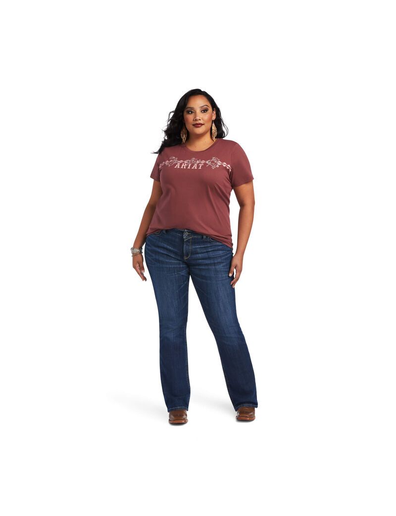 Hauts Ariat REAL Bucking Bronc Tee Rose Marron Femme | UOW-94385419